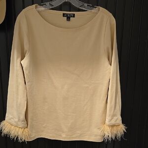 J.Crew Cream Feather Trim Top